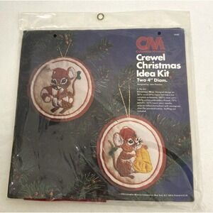 Vintage Columbia Minerva Crewel Christmas Kit 7948 Two 4" Mice Ornaments